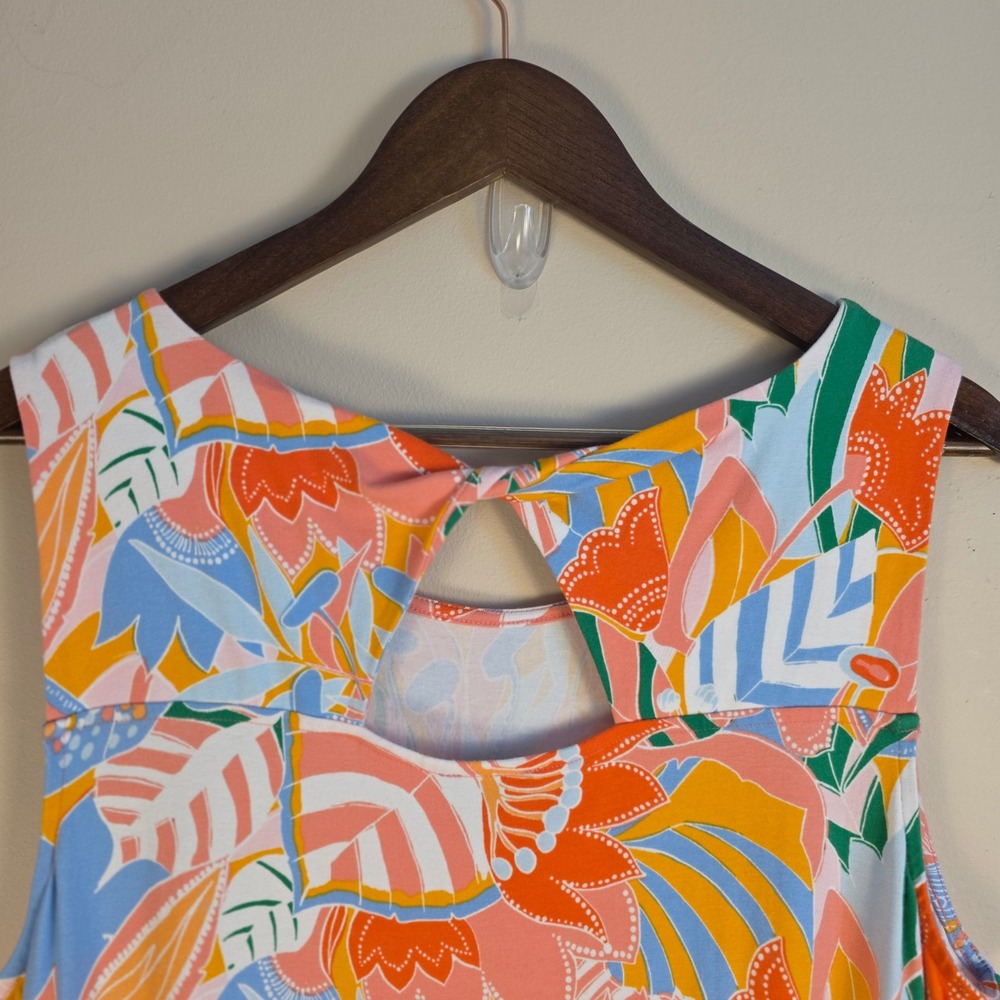 Talbots Womens 1X Floral Sleeveless Twist Back Keyhole Dress Multi Color Cotton - Picture 6 of 10
